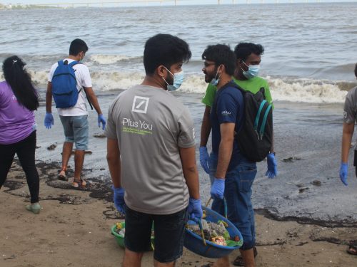 Volunteers participating in a beach cleanup, collecting trash and preserving the environment to protect marine life and maintain clean, beautiful coastlines.